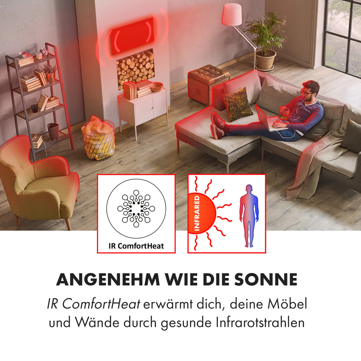 HeatPal 1300W Stand-Infrarotheizung (13–25 m²) – Schwarz