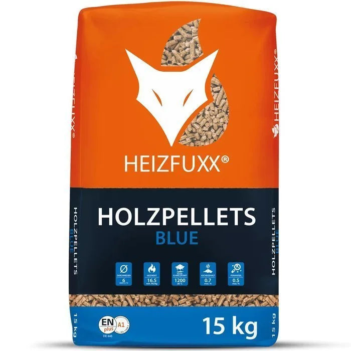 Heizfuxx Holzpellets „Blue“ – 975 kg Palette (65 x 15 kg Säcke)