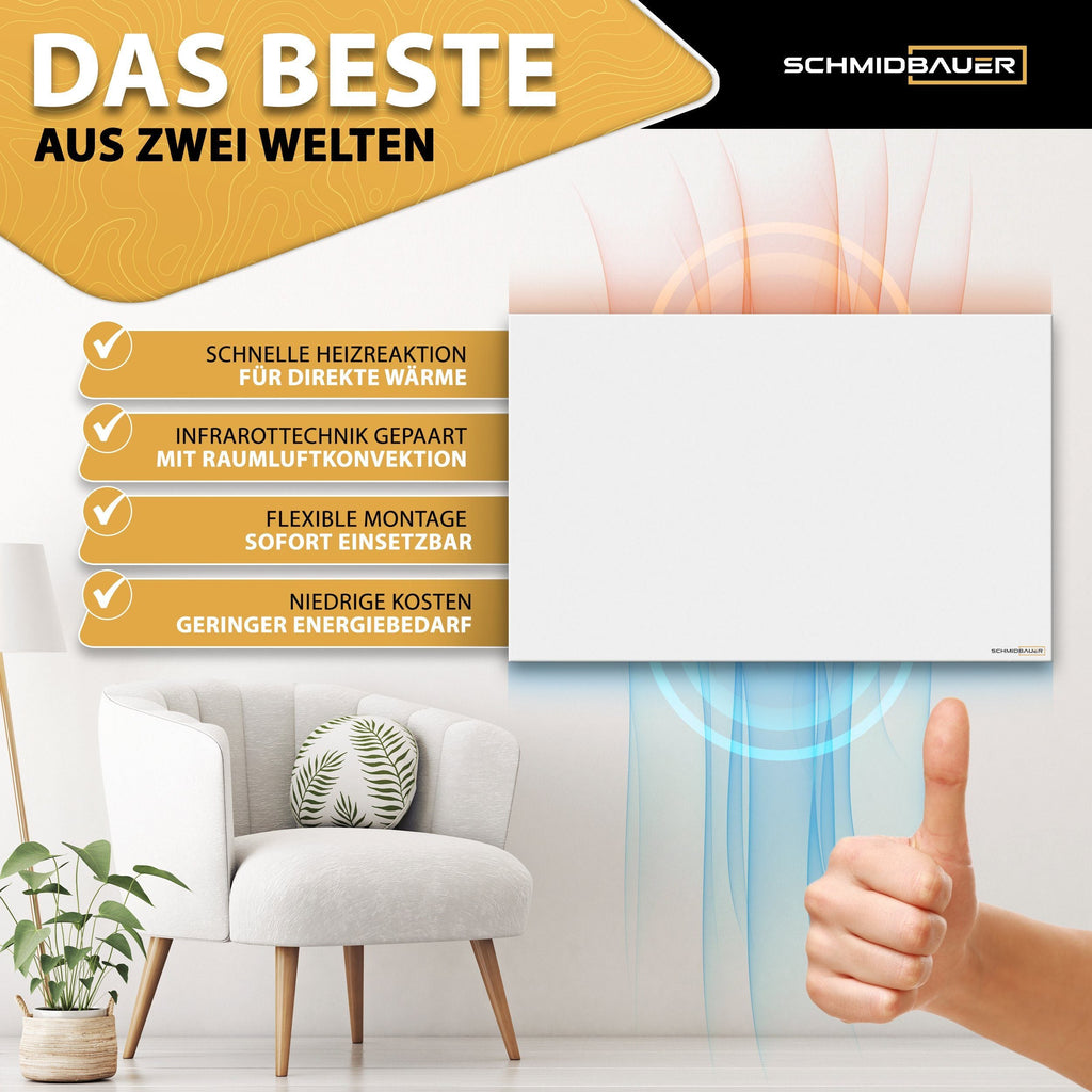 Heidenfeld Hybrid-Infrarotheizung mit Thermostat & Konvektion