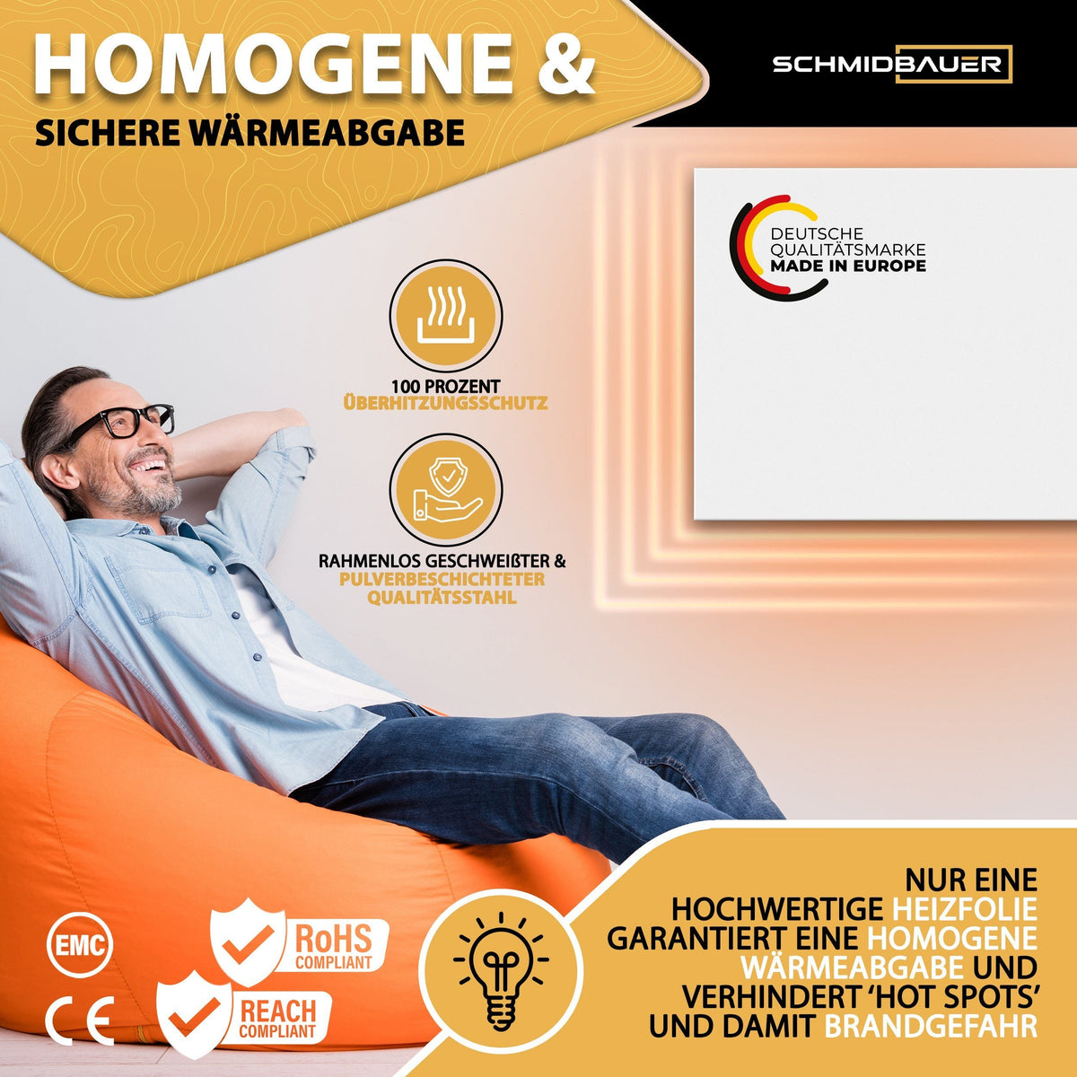 Heidenfeld Hybrid-Infrarotheizung mit Thermostat & Konvektion