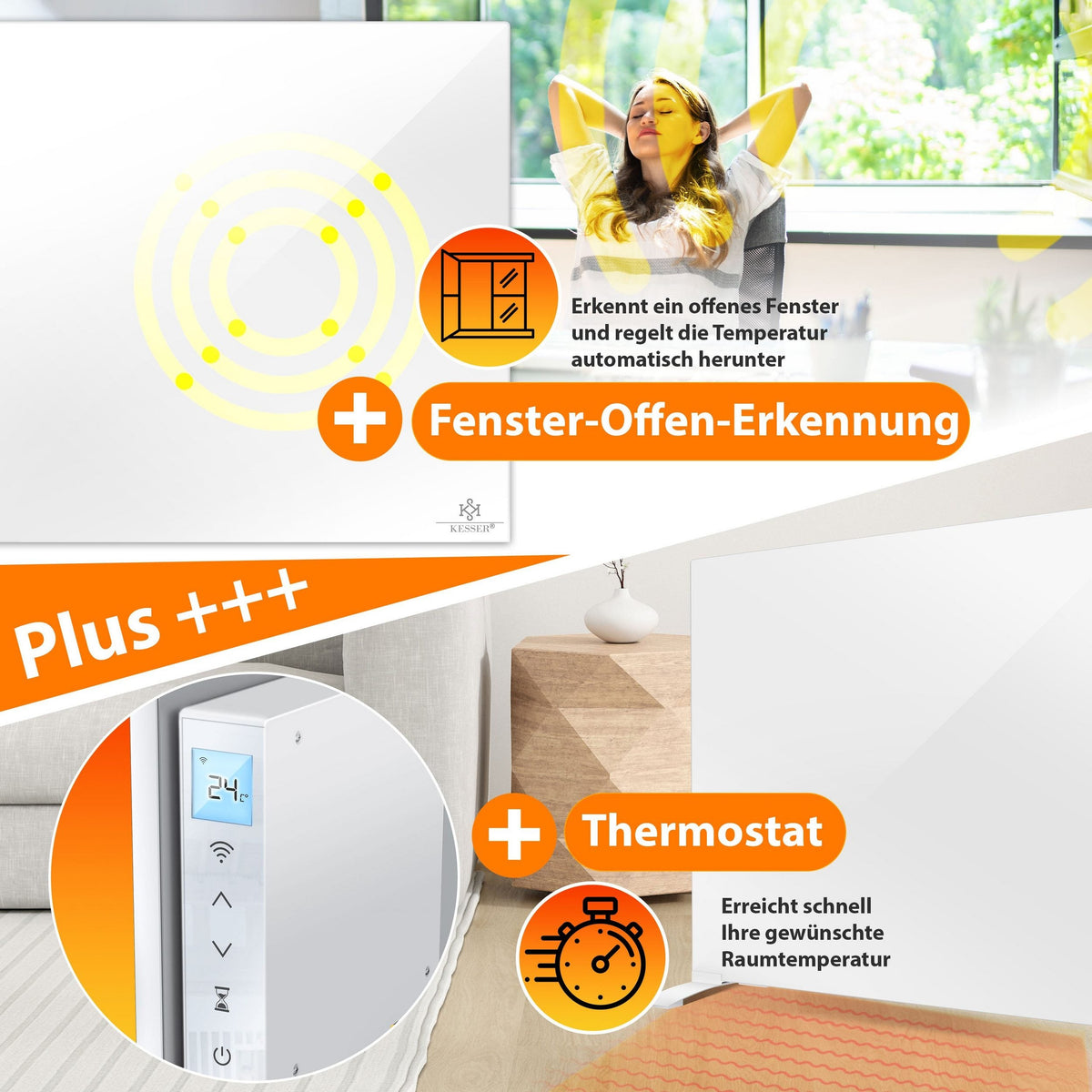Kesser 2in1 Infrarotheizung mit Thermostat – Stand- & Wandgerät