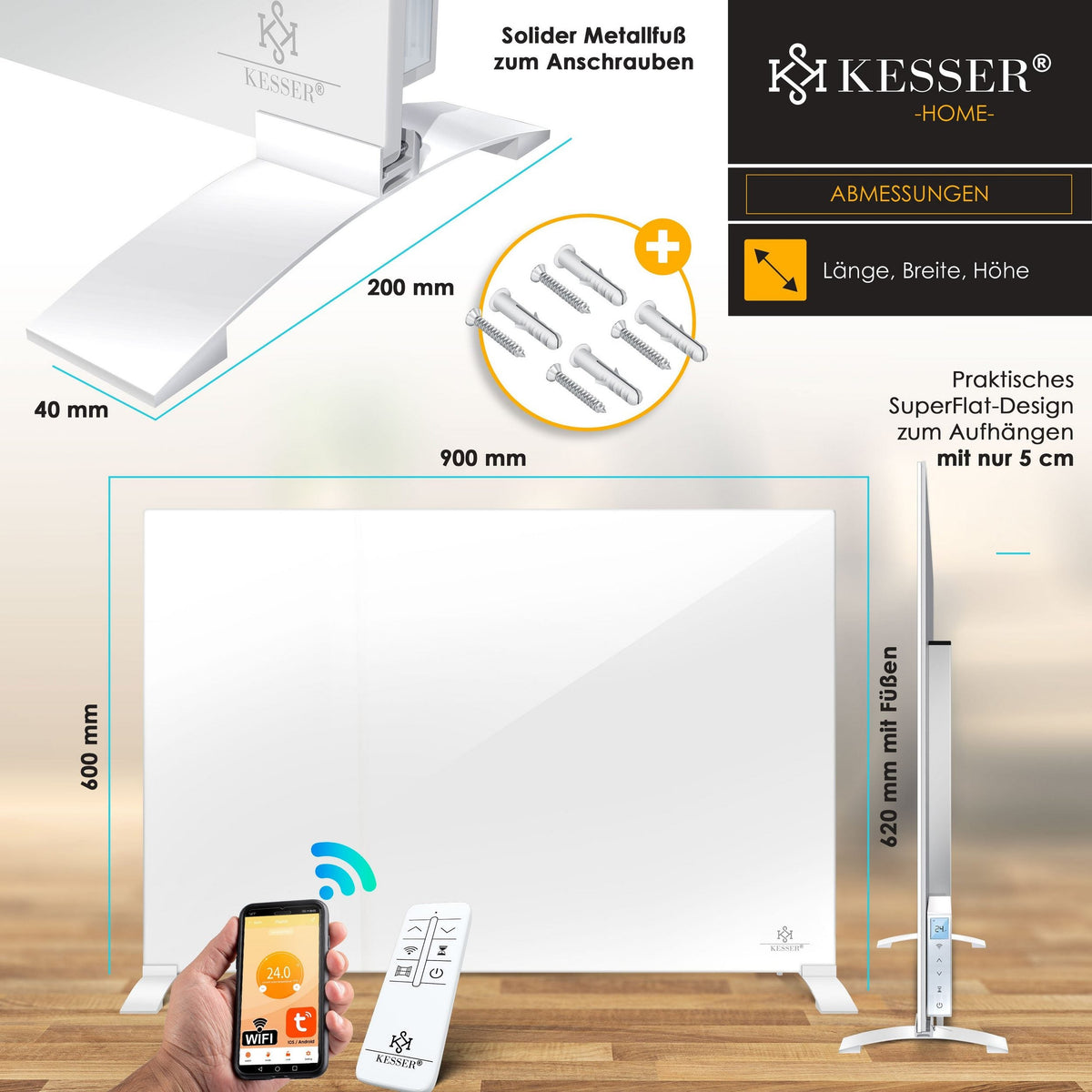 Kesser 2in1 Infrarotheizung mit Thermostat – Stand- & Wandgerät