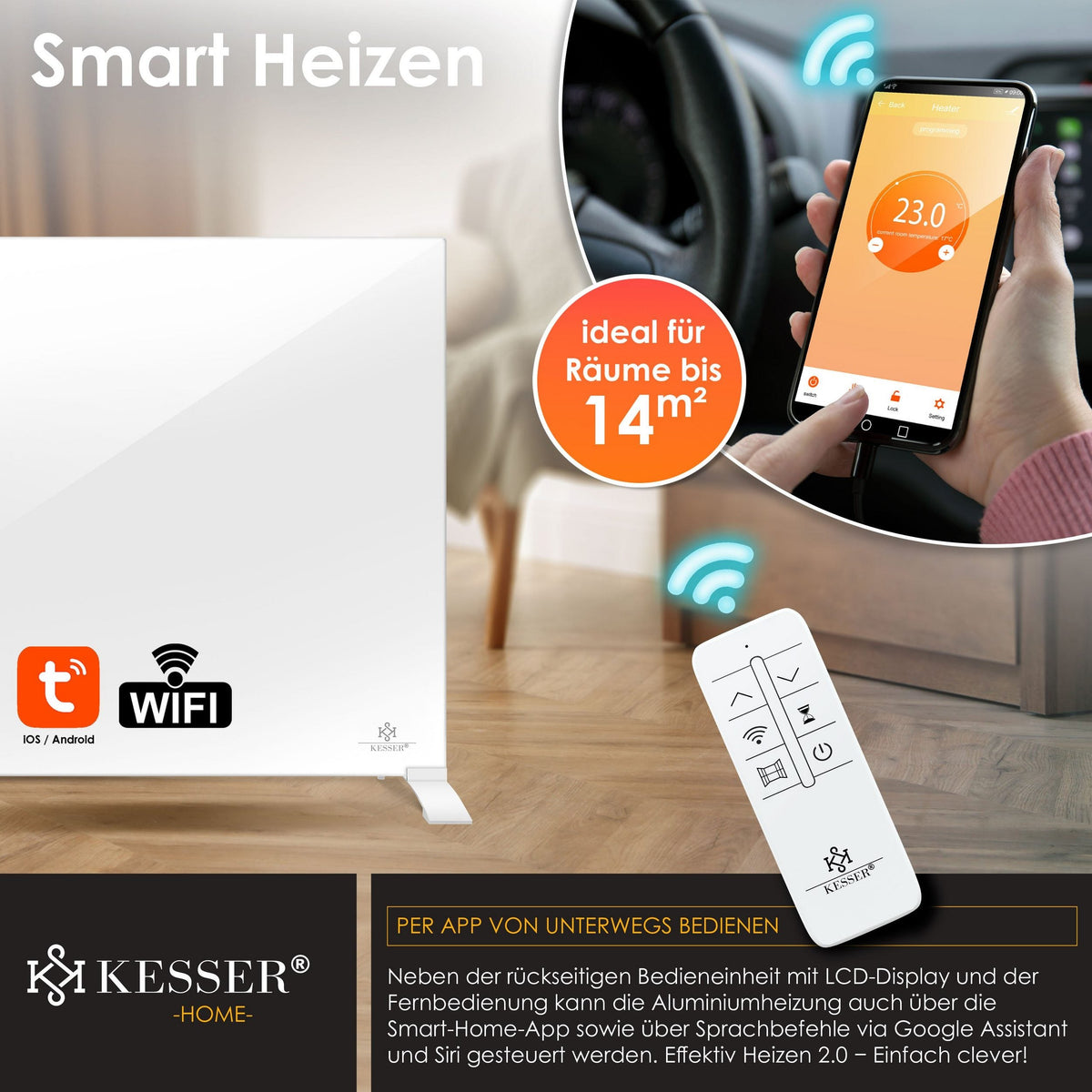 Kesser 2in1 Infrarotheizung mit Thermostat – Stand- & Wandgerät