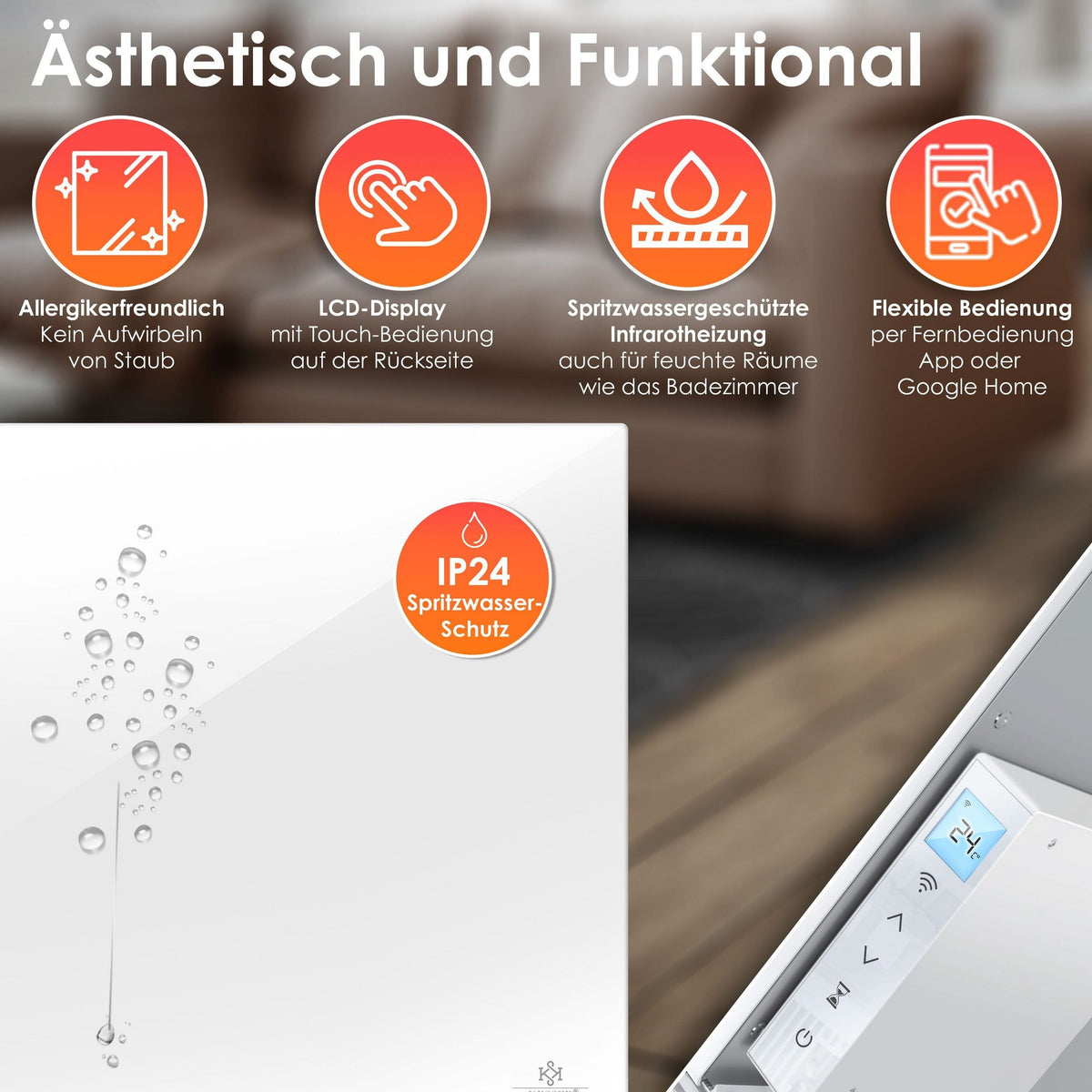 Kesser 2in1 Infrarotheizung mit Thermostat – Stand- & Wandgerät