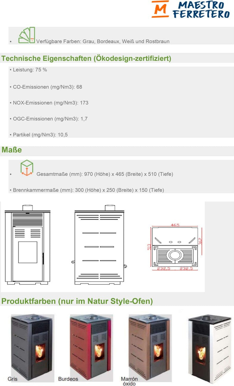 JOIMA Pelletofen stromlos NATUR STYLE 8 kW – Braun