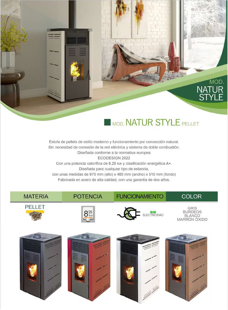 JOIMA Pelletofen stromlos NATUR STYLE 8 kW – Braun