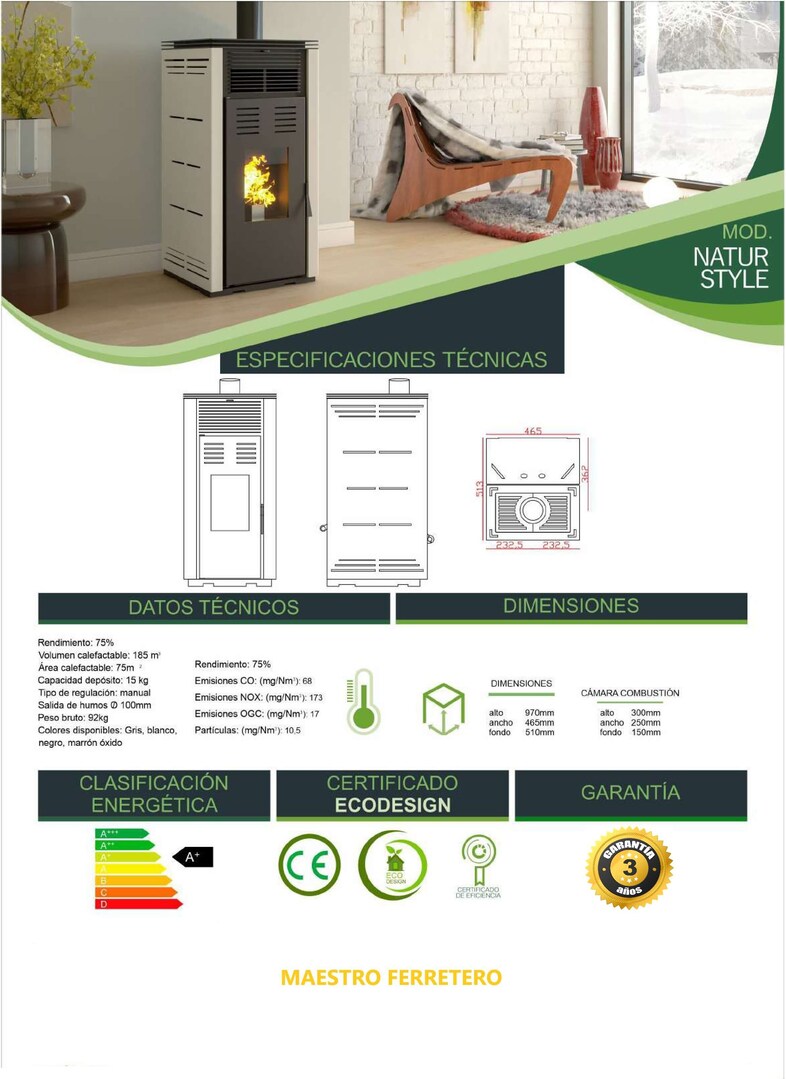 JOIMA Pelletofen stromlos NATUR STYLE 8 kW – Schwarz