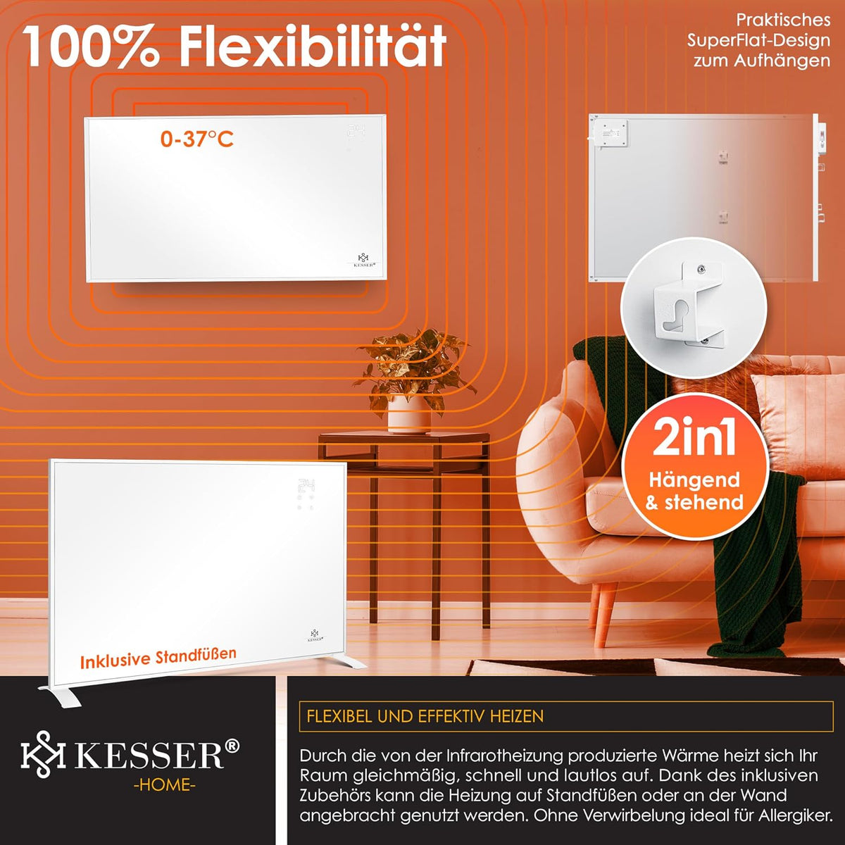 KESSER® Energiespar-Infrarotheizung mit Fernbedienung