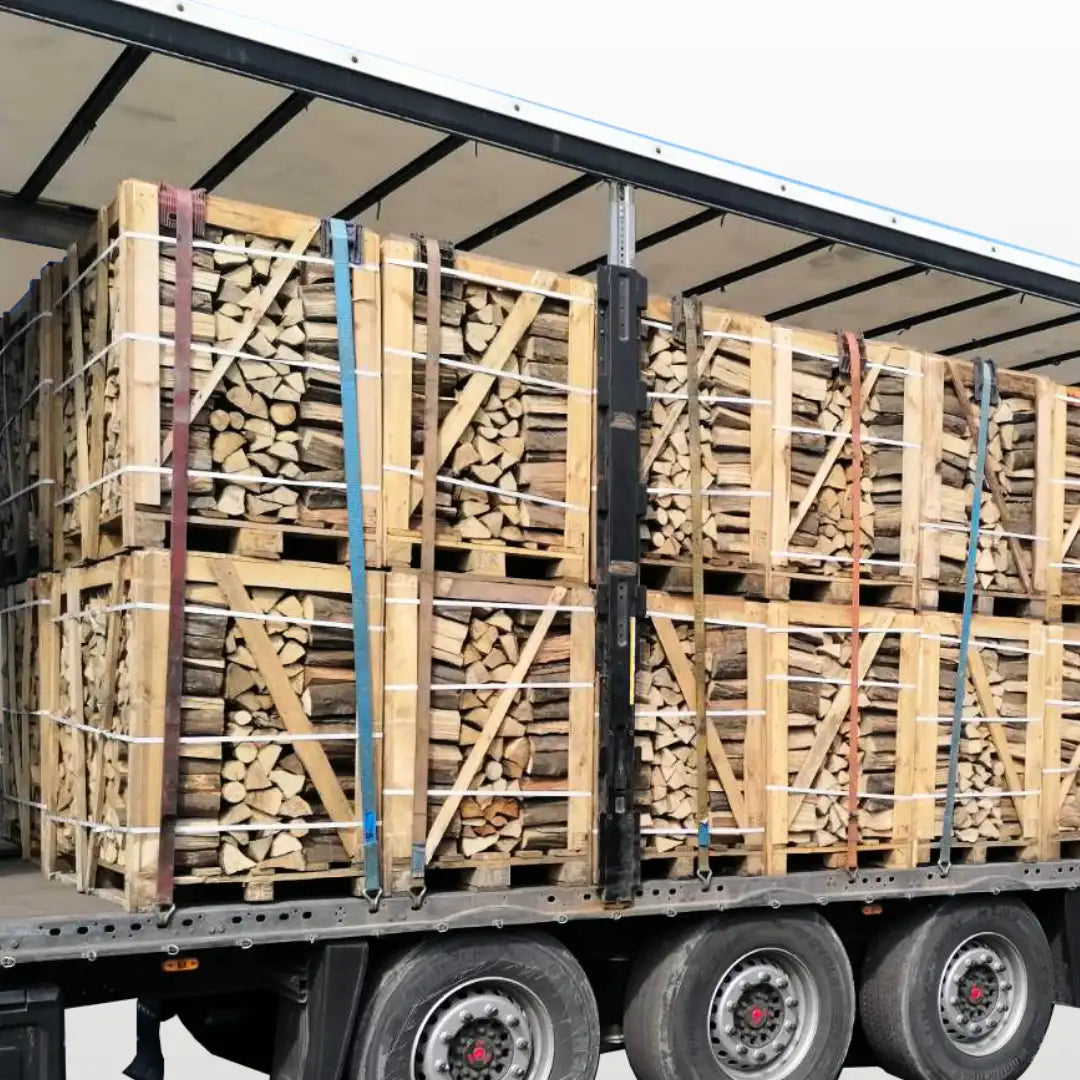 LKW-Ladung Buchen-Kaminholz – 25 cm kammergetrocknet (1 RM Kisten)