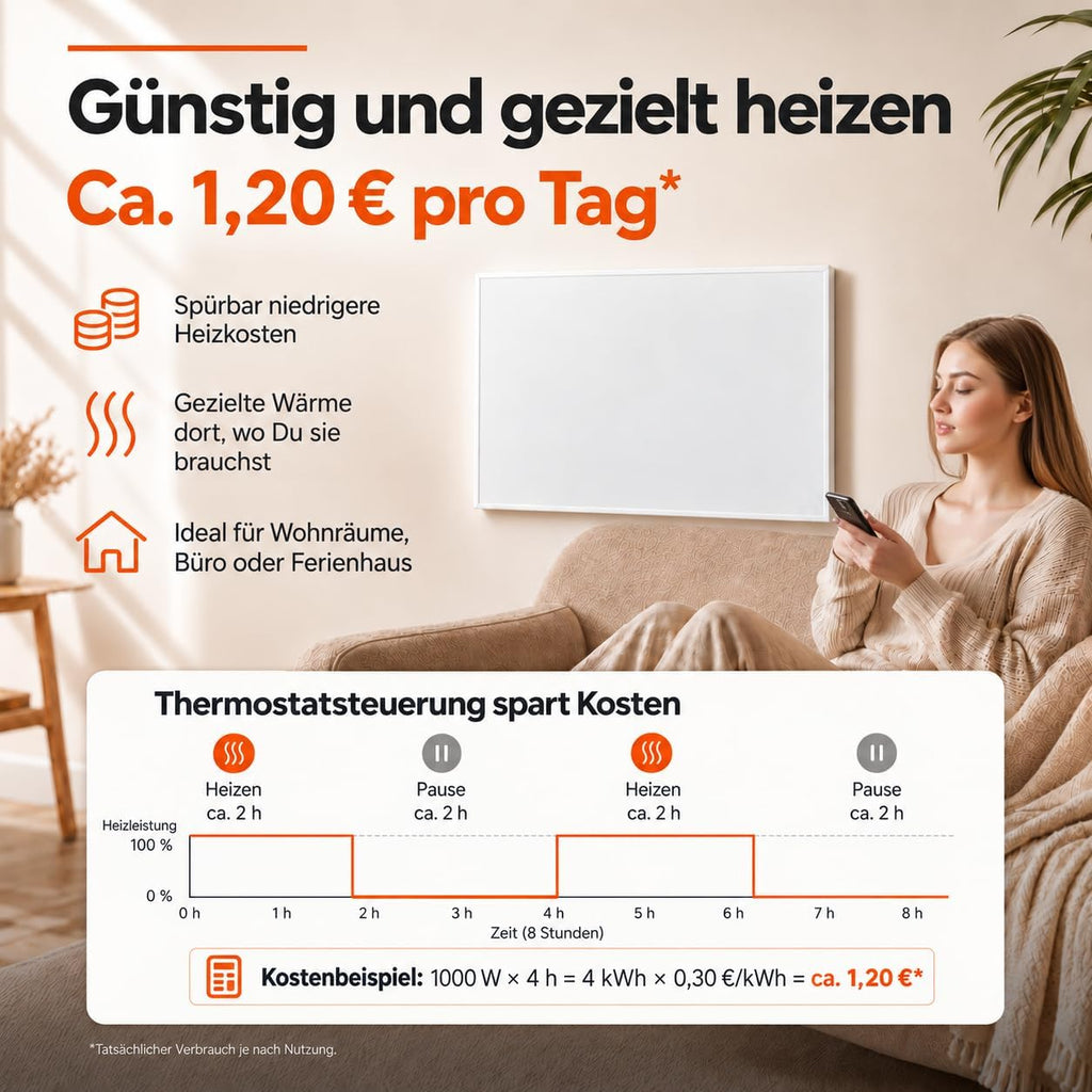 Könighaus Smart-Infrarotheizung 1000W mit App (14–26 m²)