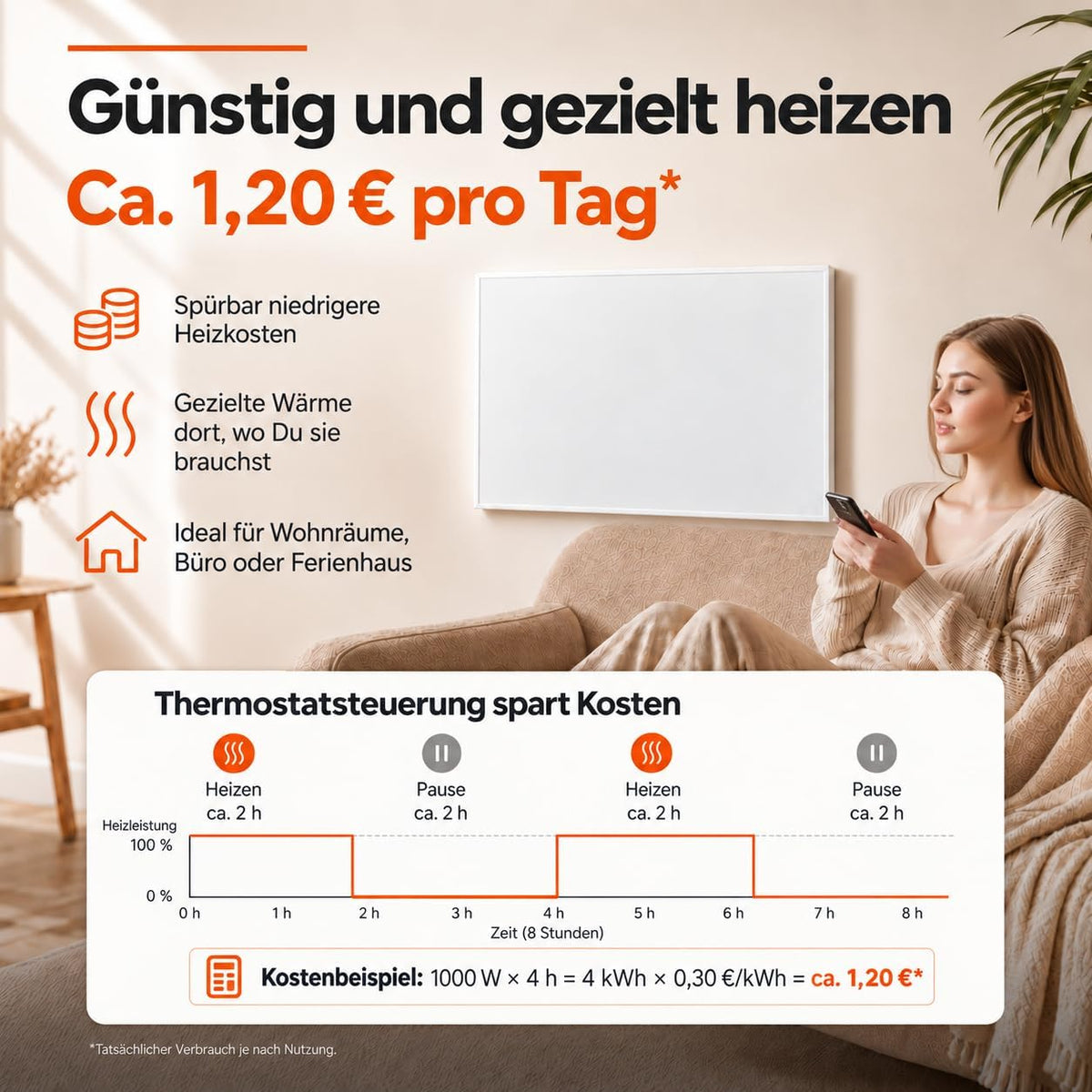 Könighaus Smart-Infrarotheizung 1000W mit App (14–26 m²)