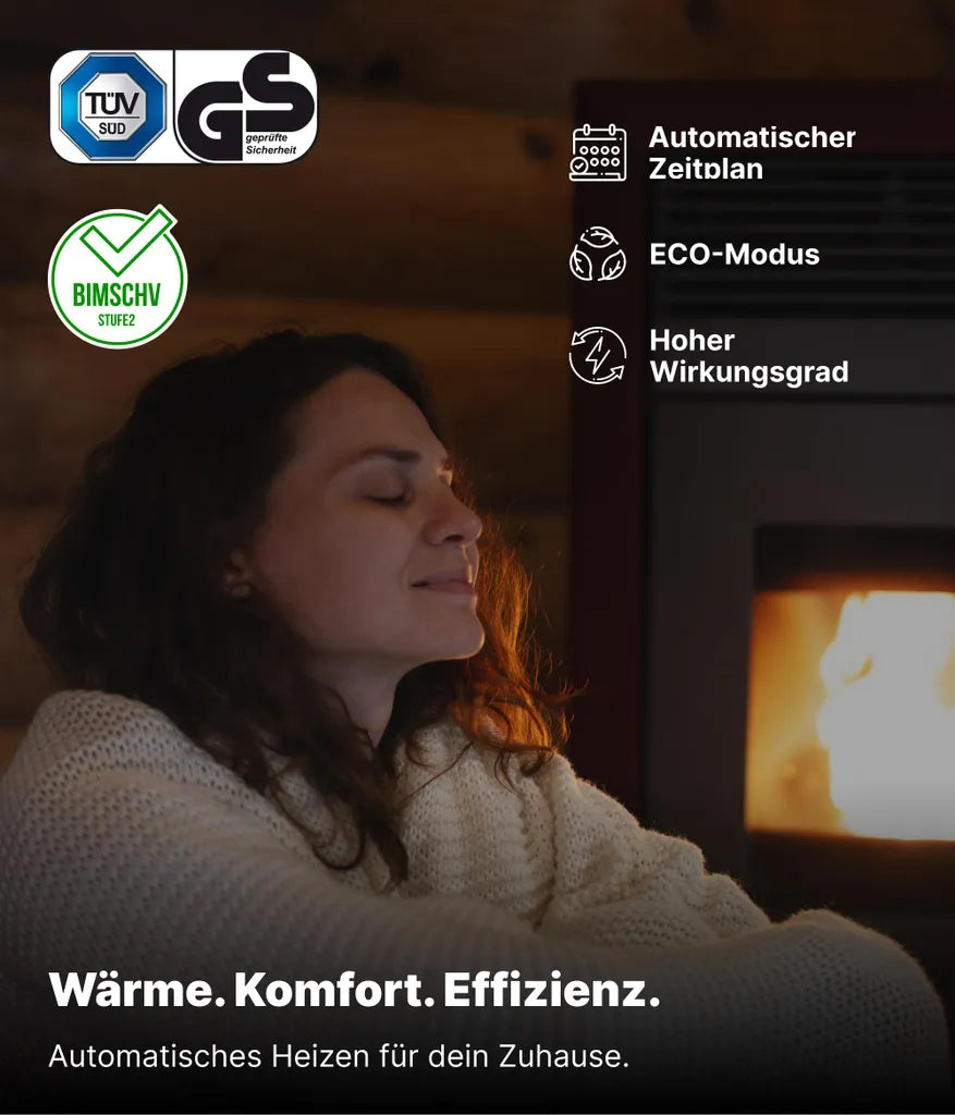 NEMAXX P6 Pelletofen 6 kW (A+) – Auto-Reinigung, ECO-Modus & Wochenprogramm, Schwarz