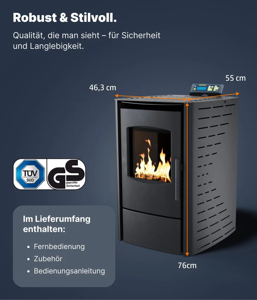 NEMAXX P6 Pelletofen 6 kW (A+) – Auto-Reinigung, ECO-Modus & Wochenprogramm, Schwarz