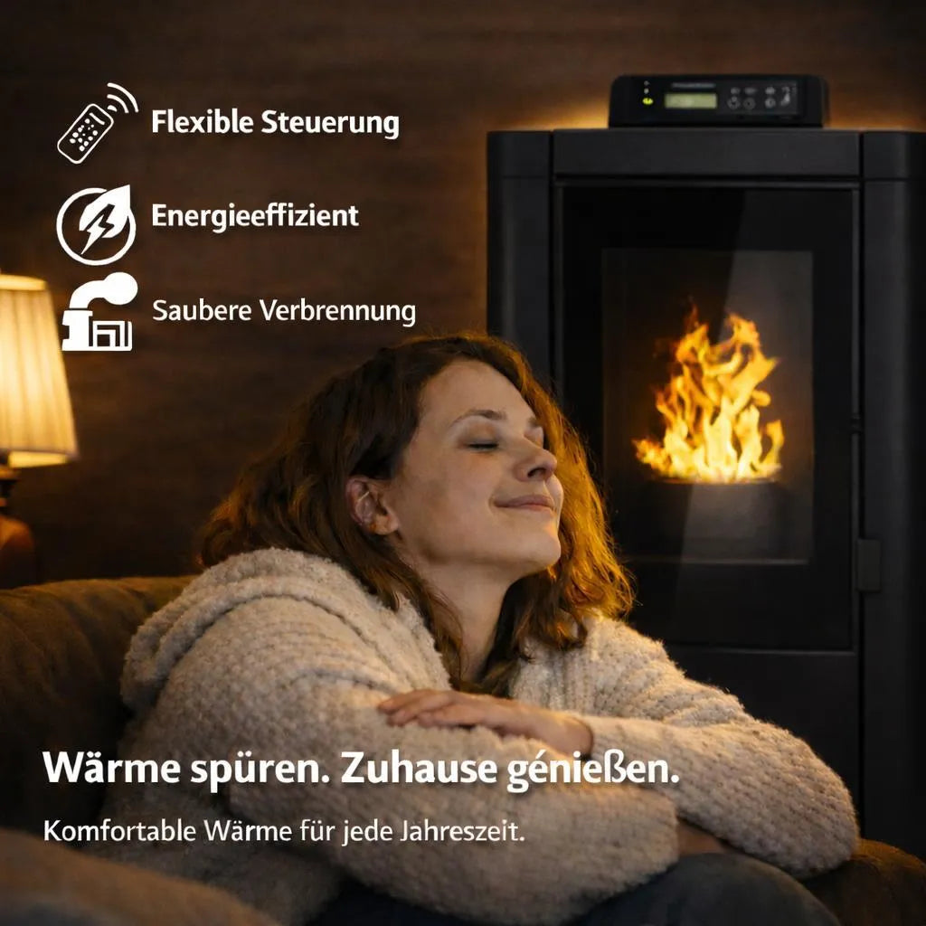 NEMAXX PC5 Pelletofen 5,3 kW (A+) – Wi-Fi-Ready, ECO-Modus, Display & Fernbedienung, Schwarz
