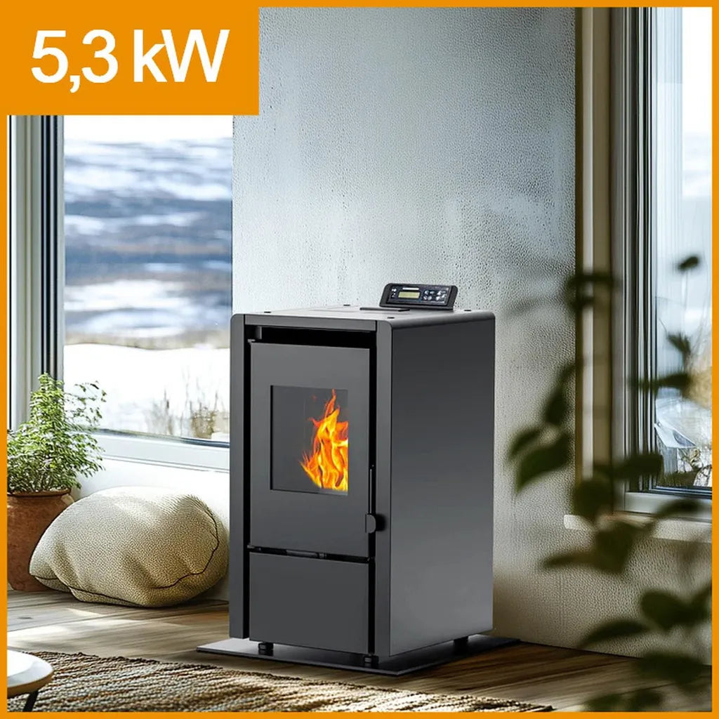 NEMAXX PC5 Pelletofen 5,3 kW (A+) – Wi-Fi-Ready, ECO-Modus, Display & Fernbedienung, Schwarz