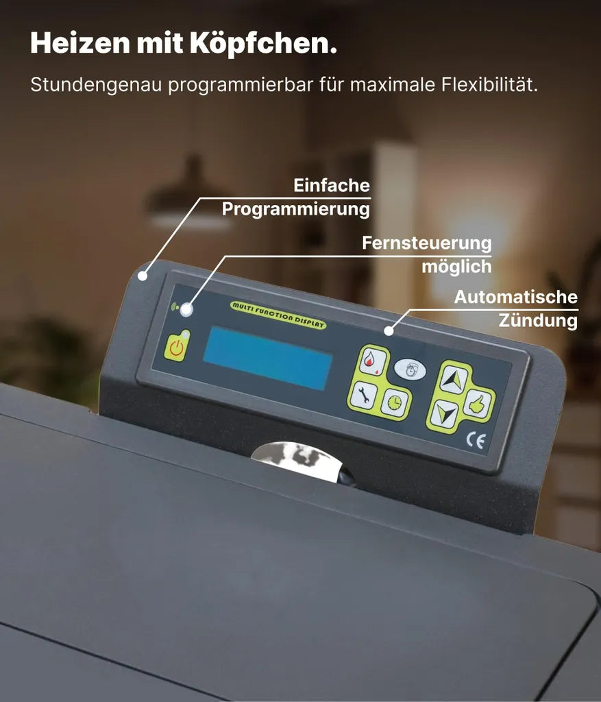 NEMAXX PC5 Pelletofen 5,3 kW (A+) – Wi-Fi-Ready, ECO-Modus, Display & Fernbedienung, Schwarz