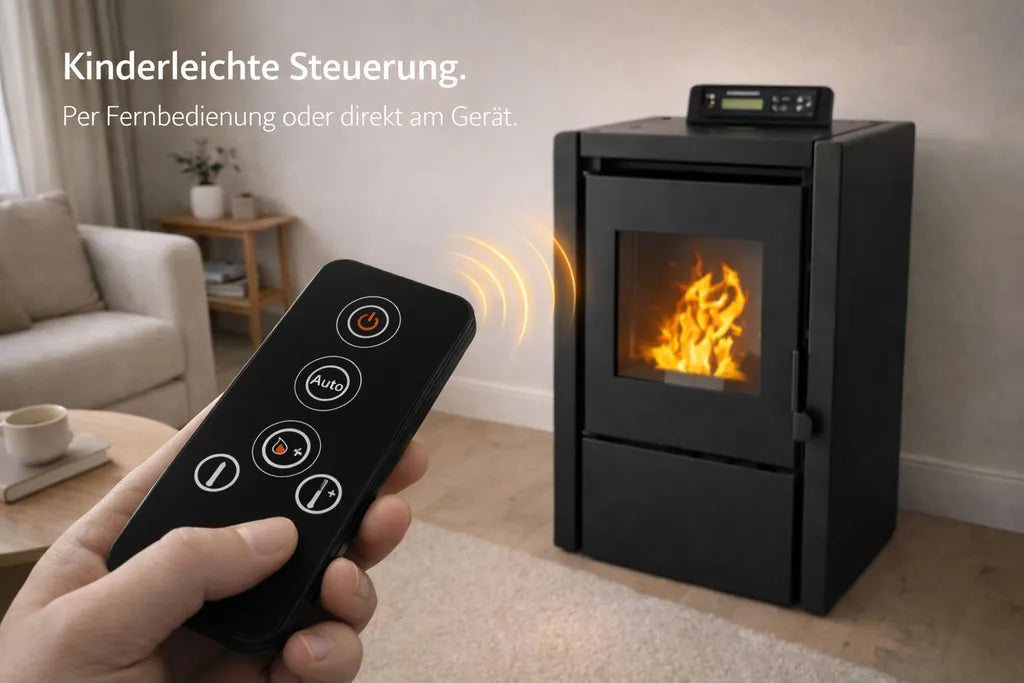 NEMAXX PC5 Pelletofen 5,3 kW (A+) – Wi-Fi-Ready, ECO-Modus, Display & Fernbedienung, Schwarz