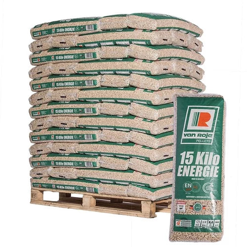 van Roje Nadelholz Pellets ENplus A1 / DINplus – 975 kg Palette (65 x 15 kg Säcke)