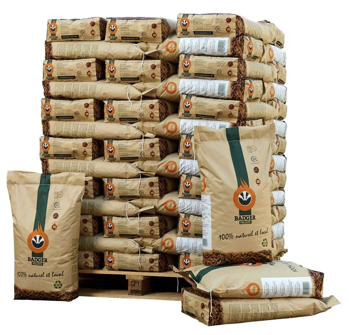 Badger Pellets Nadelholz ENplus A1 / DINplus – 990 kg Palette (66 x 15 kg Säcke)
