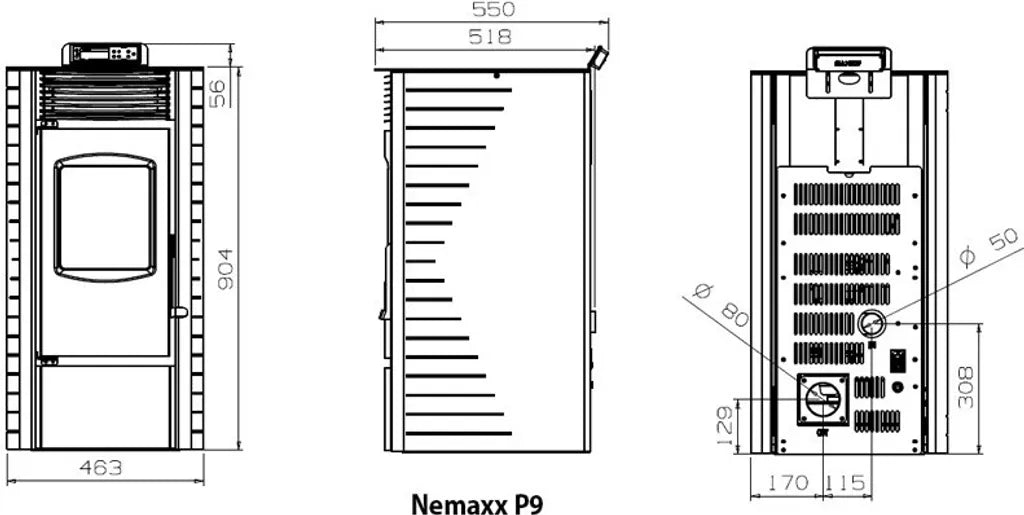 Nemaxx P9 Pelletofen 11 kW – Schwarz, Wi-Fi-Ready