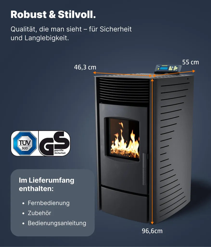 Nemaxx P9 Pelletofen 11 kW – Schwarz, Wi-Fi-Ready