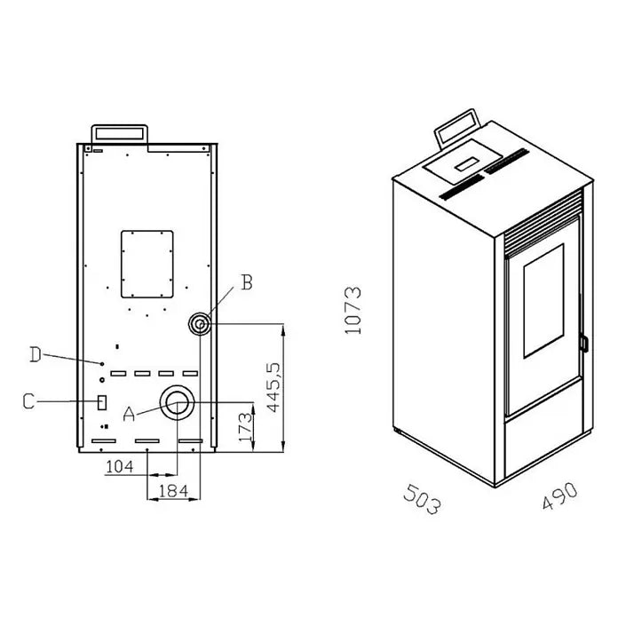 Pelletofen Marina 14 – 12,1 kW, Heizvermögen 340 m³, Verkleidung Bordeaux