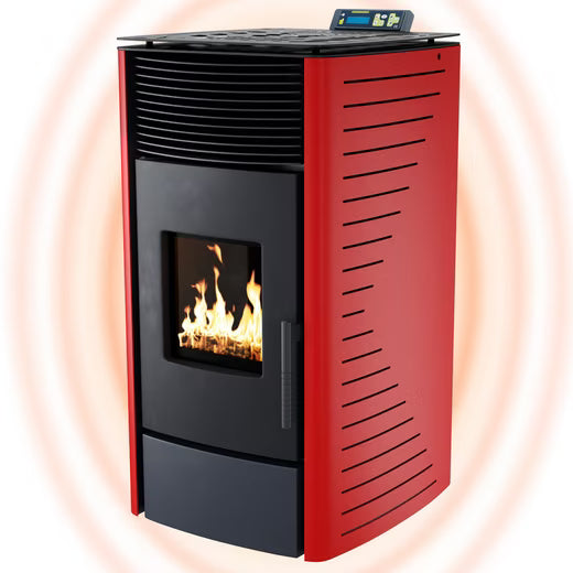 Pelletofen P12 – 13,6 kW (A+), Automatische Reinigung, Rot